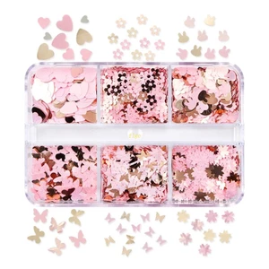 Hộp Kim Tuyến Hình Hoa / Trái Tim / Bướm Bằng Nhựa Resin Epoxy Làm Móng Nghệ Thuật DIY