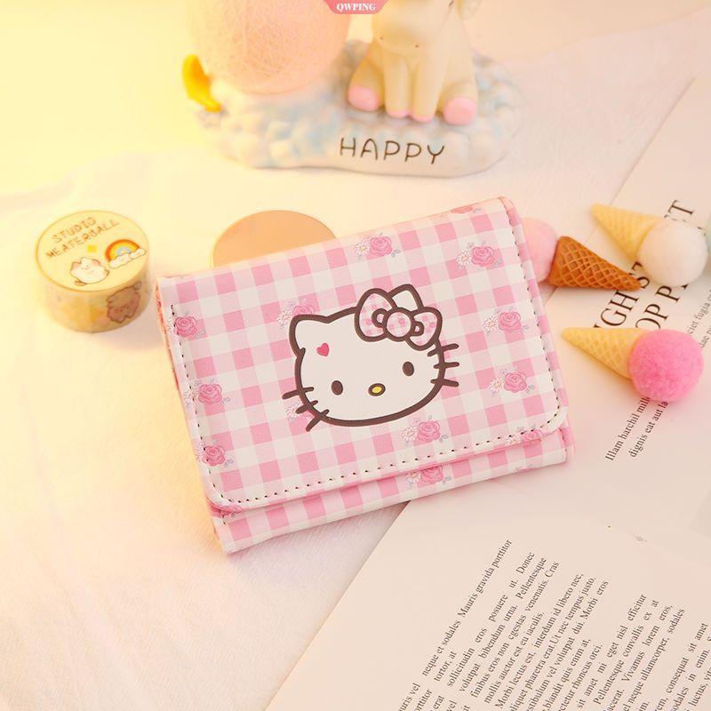 SANRIO Ví Da PU Ngắn Đa Năng In Hình Hello Kitty Dễ Thương Cho Nữ
