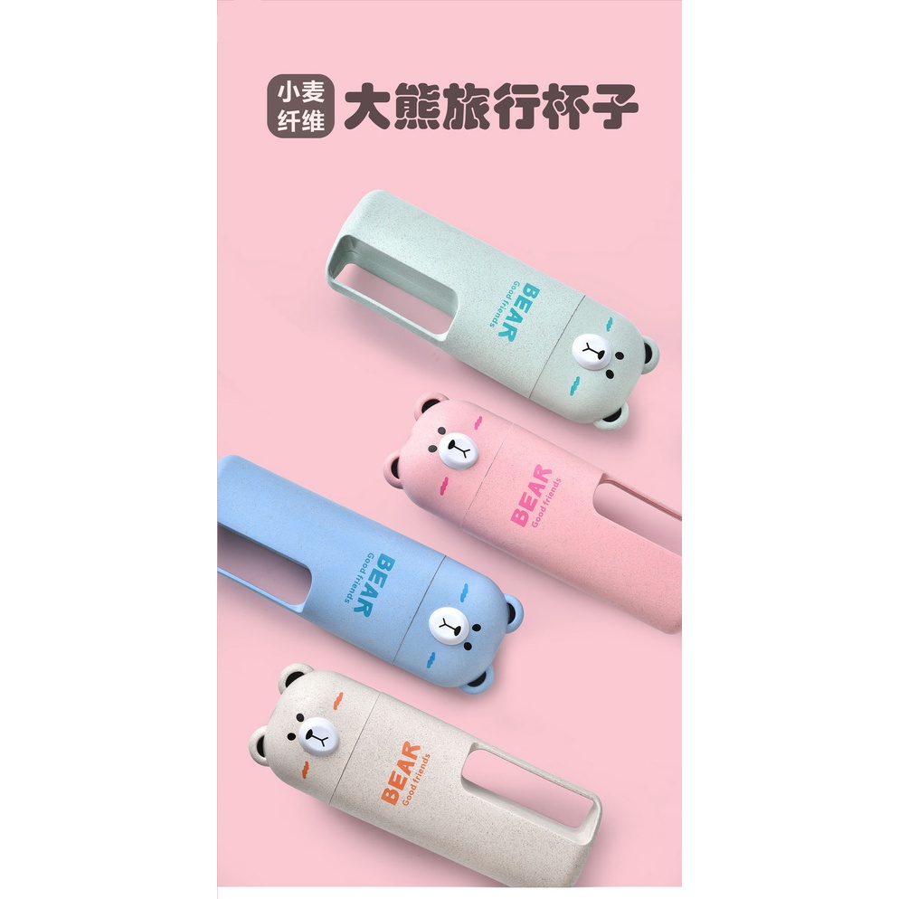 Cốc Du Lịch Gấu Lớn Du Lịch Di Động Cốc Đơn Rơm Lúa Mì Hoạt Hình Bàn Chải Đánh Răng Kem Đánh Răng Lưu Trữ Cốc Du Lịch Ngoài Trời Bộ