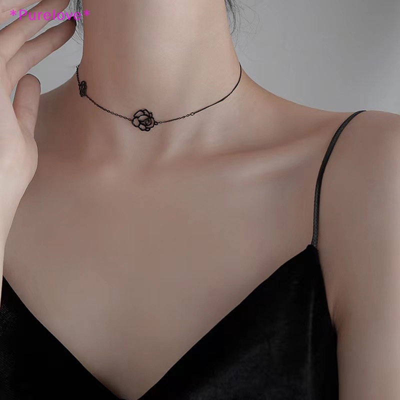 Vòng Cổ Choker Hoa Hồng Đen Phong Cách Gothic Hàn Quốc Thời Trang Mới