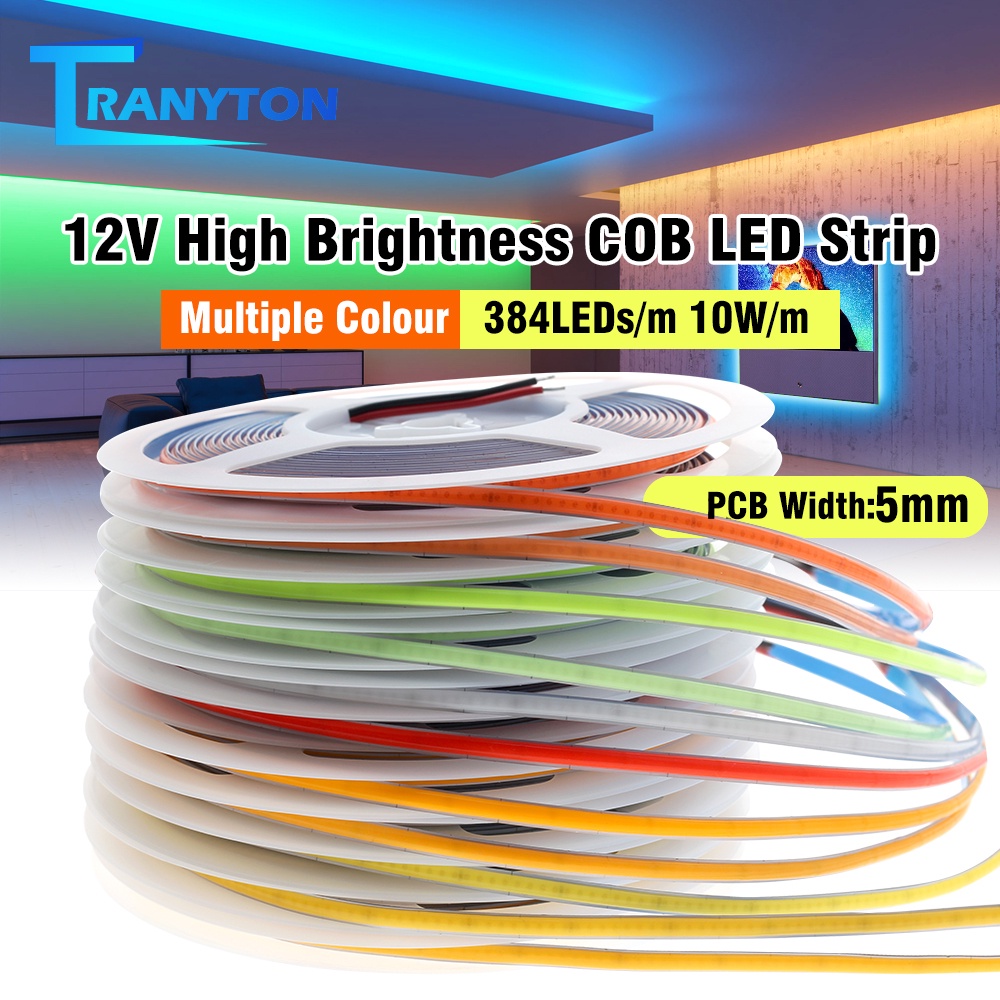 Dây Đèn Led COB Nhiều Màu Cao Cấp DC12V 5M 384led / m 5mm Ánh Sáng Đỏ ...