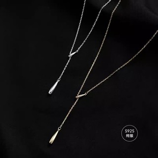 Dây Chuyền Mạ Bạc 925 Mặt Hình Giọt Nước Đơn Giản Phong Cách Retro Cho Nữ