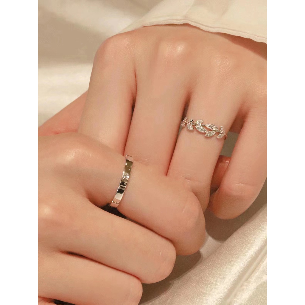 Nhẫn Cặp Mạ Bạc 925 Đính Kim Cương Nhân Tạo Lãng Mạn Thích Hợp Làm Quà Valentine / Cặp Đôi