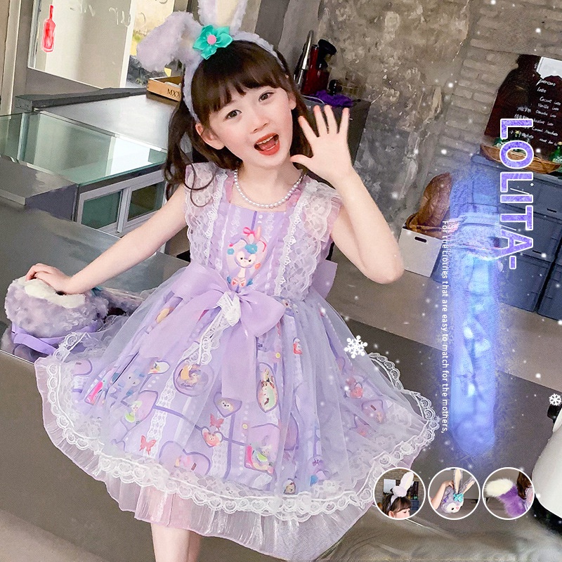 Stella Lou Linabell Đầm Công Chúa Lolita Thỏ Phối Lưới Hàn Quốc Cho Bé Gái Phù Dâu
