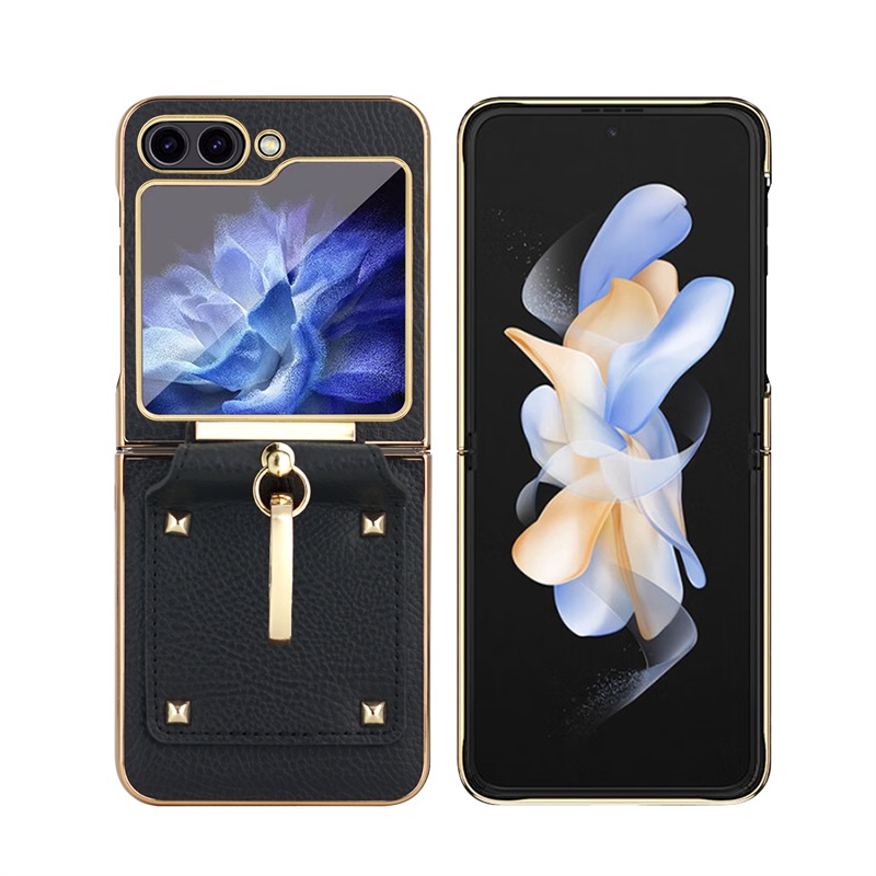 Bao da mạ sang trọng với vòng & dây đeo tay bản lề máy ảnh vỏ bảo vệ màn hình cho samsung galaxy z flip 5 z flip 4 z flip 3 vỏ điện thoại chống sốc