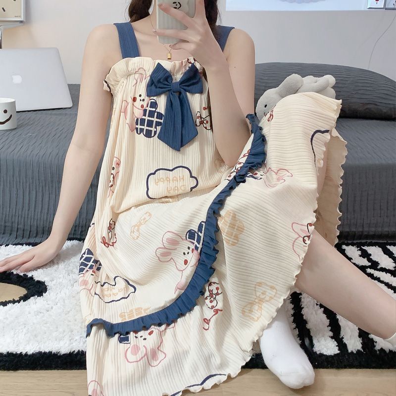 Đầm ngủ cotton tay ngắn phong cách công chúa thời trang mùa hè cho nữ lff0909
