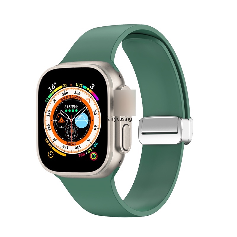 Dây Đeo Silicon Khóa Nam Châm Màu Bạc Mới Cho iWatch Ultra 8 7 6 5 4 3 SE 2 1 49mm 45mm 41mm 44mm 40mm 42mm 38mm