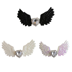 GODD Thiên Thần Cánh Barrettes Thiên Thần Cánh Tóc Y2k Kim Cương Giả Trái Tim Tóc Barrettes Pha Lê Trái Tim Tóc Punk Bên Cli
