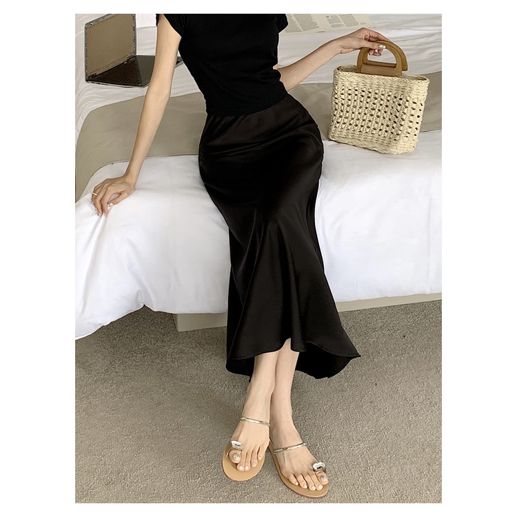 SUXI Chân Váy Đuôi Cá Dài Lưng Cao Bằng Lụa Phong Cách Vintage Dành Cho Nữ