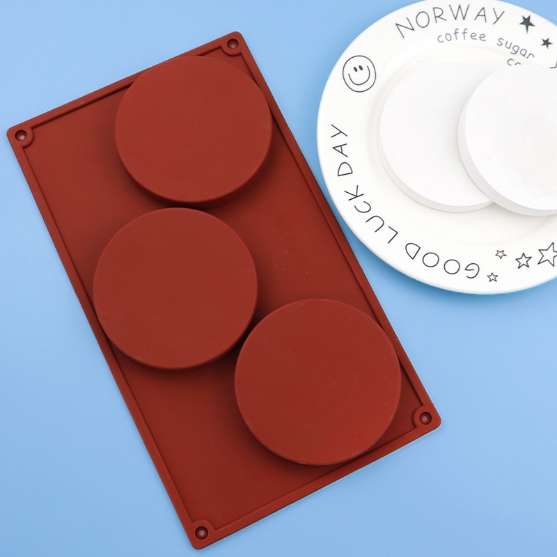 Khuôn Silicone Tròn 3 Ngăn 4Inch Tự Làm Bánh Quy / Socola Tiện Dụng