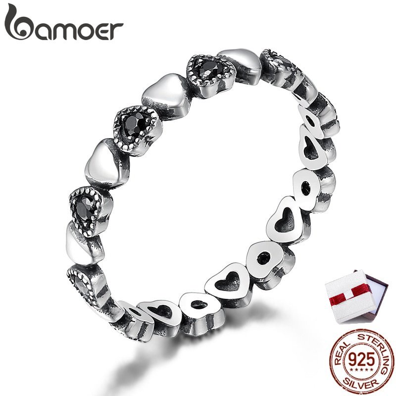 Nhẫn Bamoer bạc 925 thiết kế hình trái tim xếp chồng độc đáo cho nữ