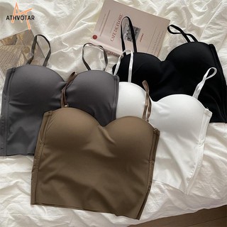 Áo Croptop Sát Nách Màu Trơn Lưng Cao Co Giãn Thời Trang Mùa Hè Cho Nữ