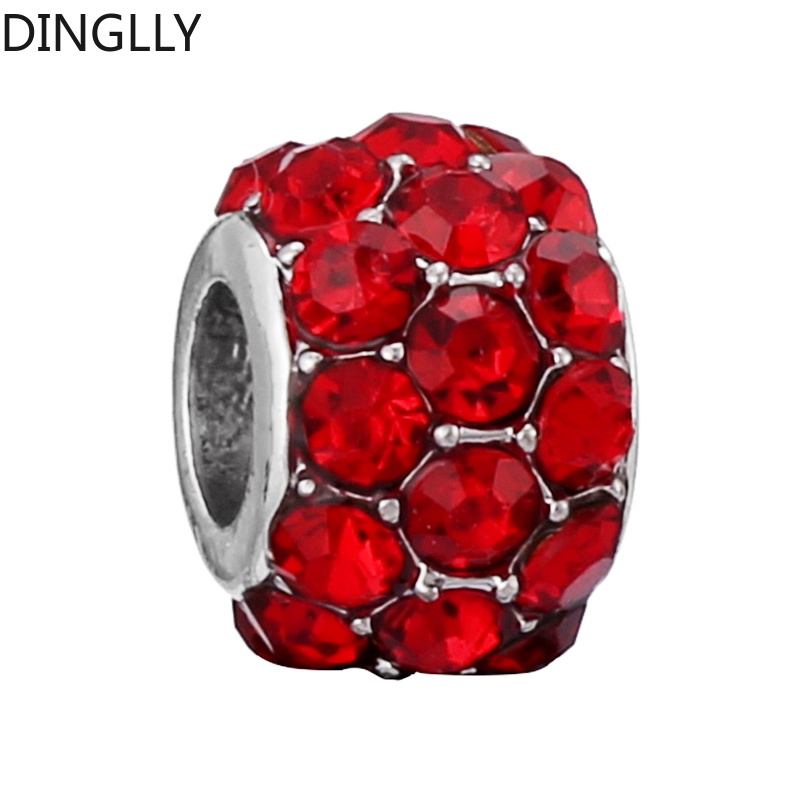 Hạt hợp kim dinglly màu đỏ rhinestone tròn đính cườm quyến rũ phụ kiện làm đồ trang sức tự làm