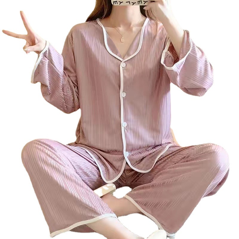 Bộ Đồ Ngủ Tay Dài Màu Sắc Đơn Giản Phong Cách Hàn Quốc Cho Nữ [Lff0807]