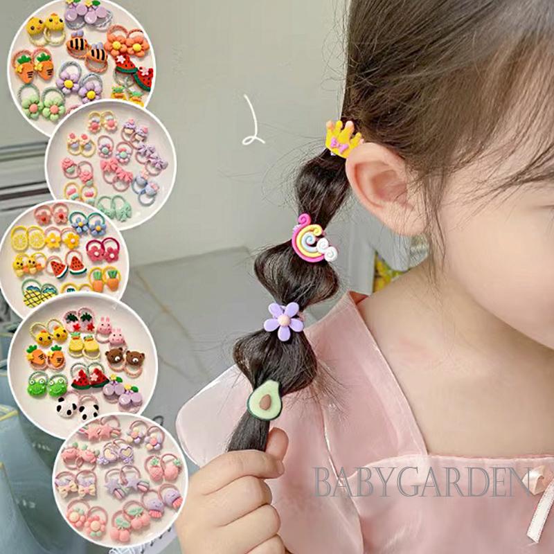 Baga-10 cái / gói dây buộc tóc hoạt hình cho bé gái giá đỡ tóc đuôi ngựa liền mạch nhỏ mềm mại dây thun phụ kiện tóc