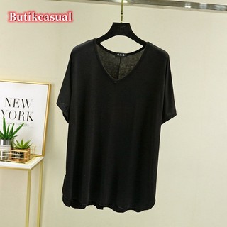 Áo thun nữ modal cotton tay ngắn áo thun trơn dáng rộng áo sơ mi cổ chữ V Áo sơ mi giản dị