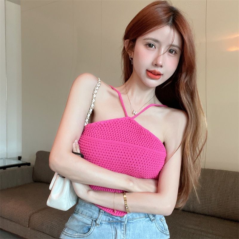 Milyfashion Dây Thắt Lưng Cổ Sling Mùa Hè Phong Cách Mới Mặc Ngoài Ngắn Bên Trong Rốn Ngắn Top
