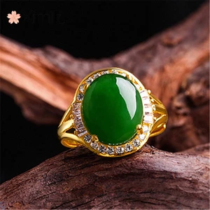 ♥ Nhẫn Hở Mạ Vàng 18k Đính Đá Ngọc Bích Tự Nhiên Cao Cấp Thời Trang Cho Nữ