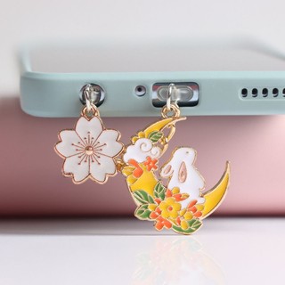 Điện Thoại Di Động Chống Bụi Cắm Tự Làm Dễ Thương Hoa Anh Đào Mặt Dây Chuyền Thỏ Cáp Dữ Liệu Cổng Sạc Chống Bụi P