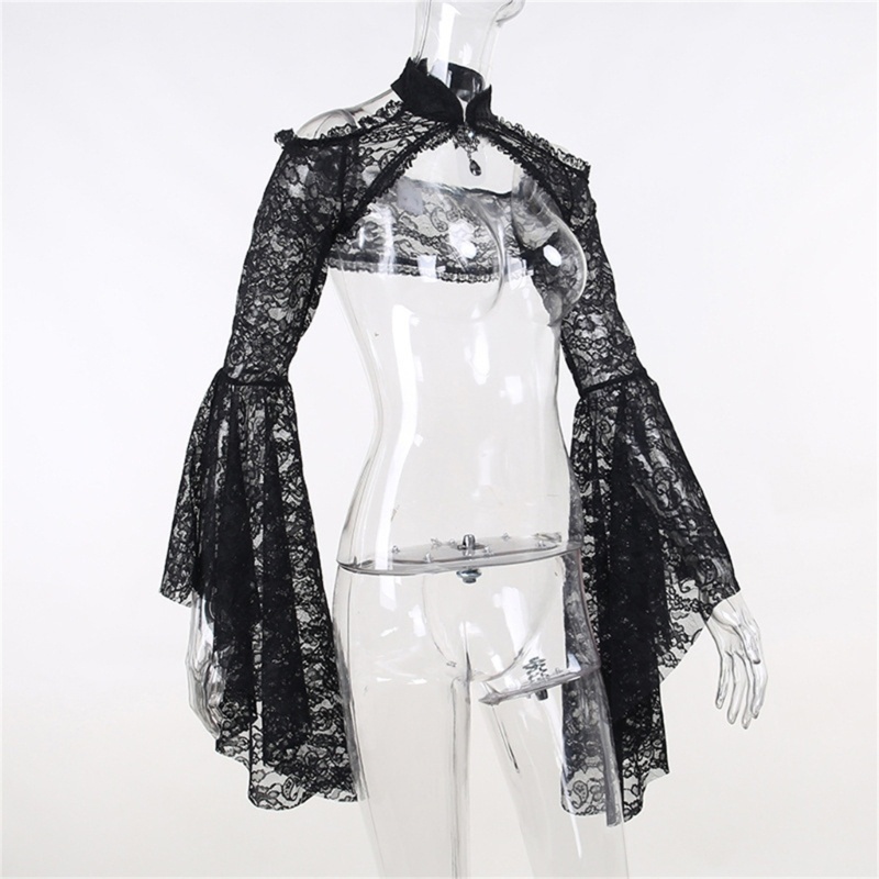 Vic Nữ Đứng Cổ Áo Crop Top Nữ Nhìn Xuyên Qua Che Tất Cả Trận Đấu Rỗng Ra Crop Top Phù Hợp Với Goth Top