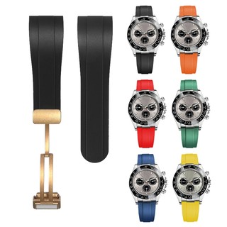 Dây Đeo Đồng Hồ Bằng Silicone Cao Su Dày 22mm Khóa Cài Vàng Chống Nước Cho Rolex