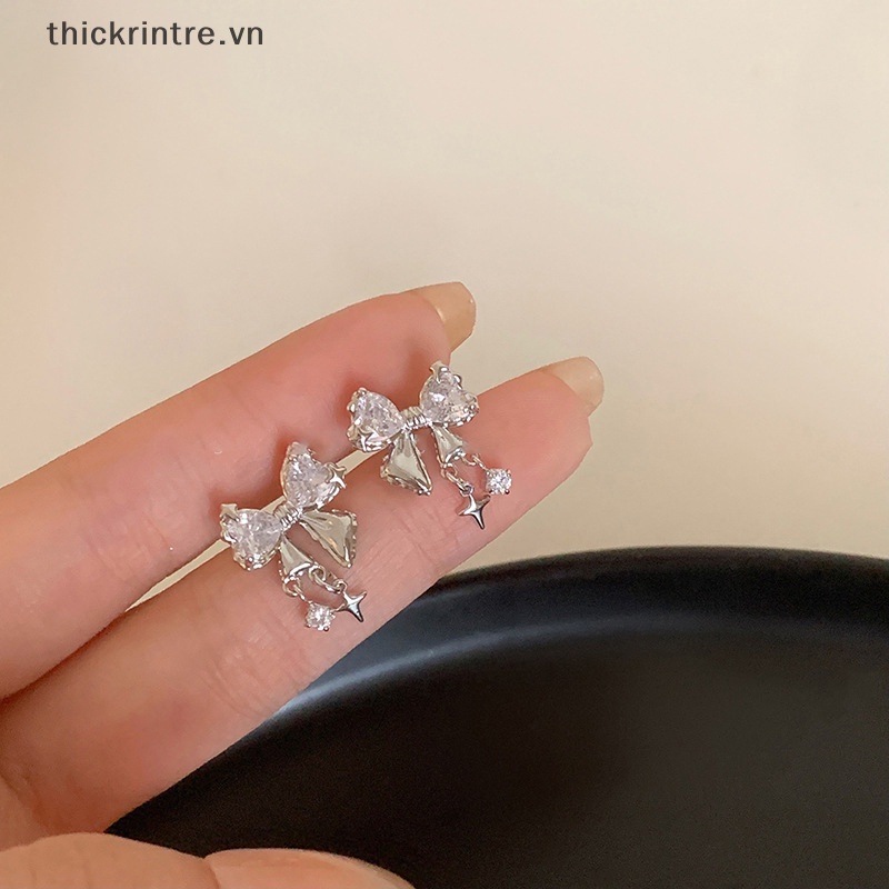 Bông Tai Hình Nơ Đính Đá Zircon Phong Cách Hàn Quốc Dành Cho Nữ