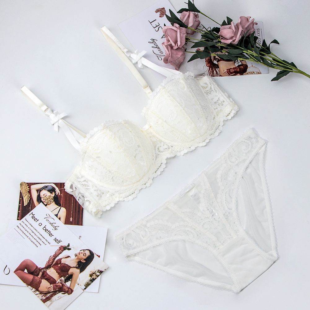 Bộ Áo Ngực Ren + Quần Lót Gọng Thép Mềm Mỏng Nâng Ngực Quyến Rũ Cho Nữ