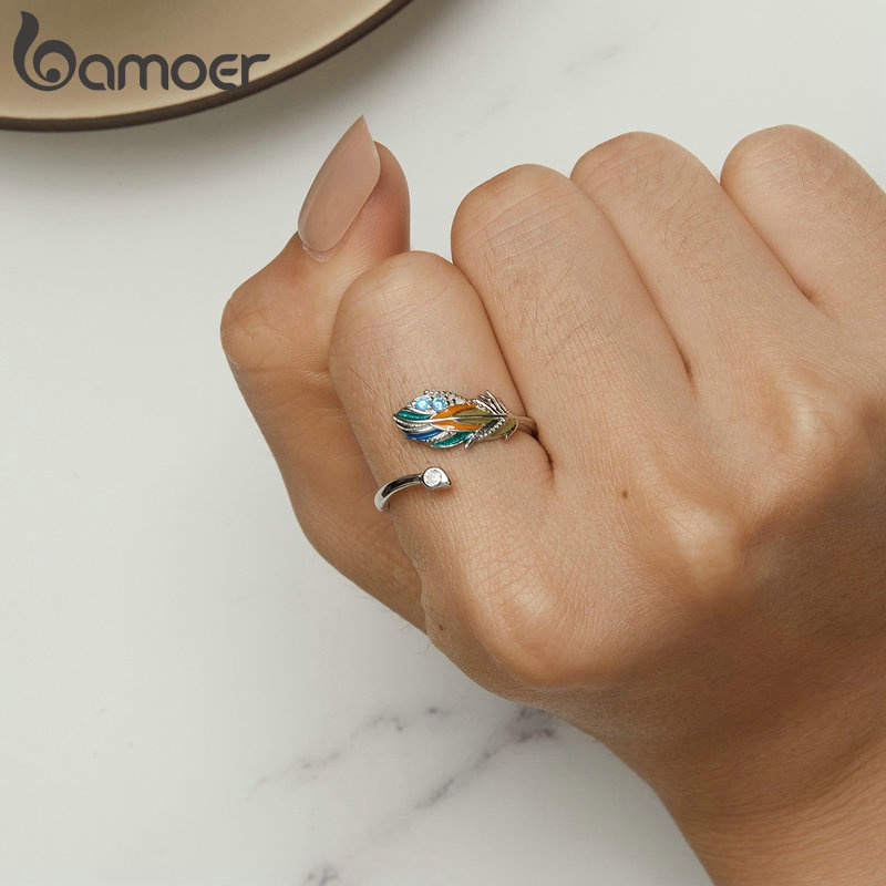BAMOER Nhẫn Hở BạC 925 HìNh Cá Koi Và Cá Voi ThờI Trang Cho Nữ