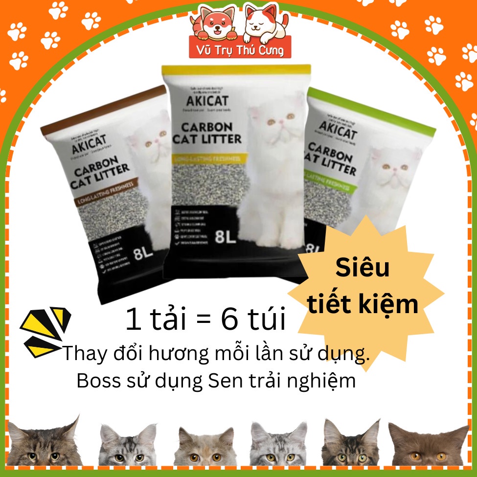 Combo 6 túi Cát Akicat cho Mèo 8L, khử mùi hôi và vón cục hiệu quả