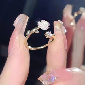 Mới Nhẫn Hở Hình Hoa Cúc Nhỏ Bằng Kim Loại Màu Vàng Sang Trọng Thanh Lịch Tùy Chỉnh Sáng Tạo Có Thể Điều Chỉnh Làm Quà Tặng