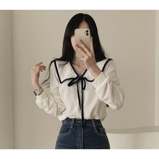 Áo Sơ Mi Chiffon Cổ Búp Bê Phong Cách Thời Trang Pháp Dành Cho Nữ