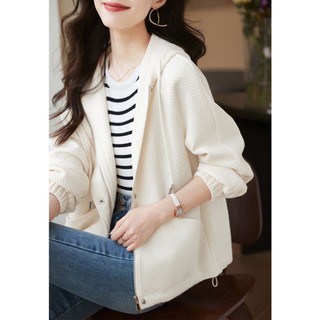 2023 spring new style textured all-match áo khoác ngắn có mũ trùm đầu phong cách thể thao thông thường áo khoác cardigan nữ mỏng hơn