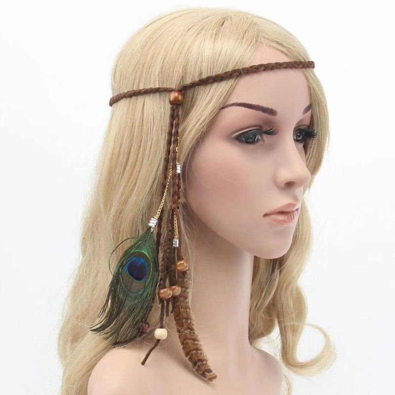 Cooo Băng Đô Cài Tóc Đính Lông Vũ Phong Cách Boho Sáng Tạo Kiểu Ấn Độ