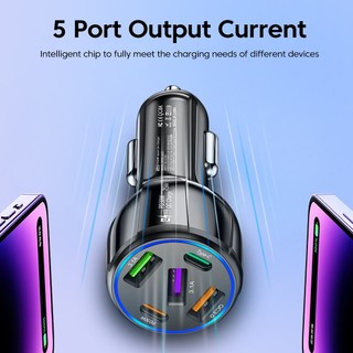Tẩu Sạc Nhanh PD QC3.0 5 Cổng USB 75W Cho Xe Ô Tô