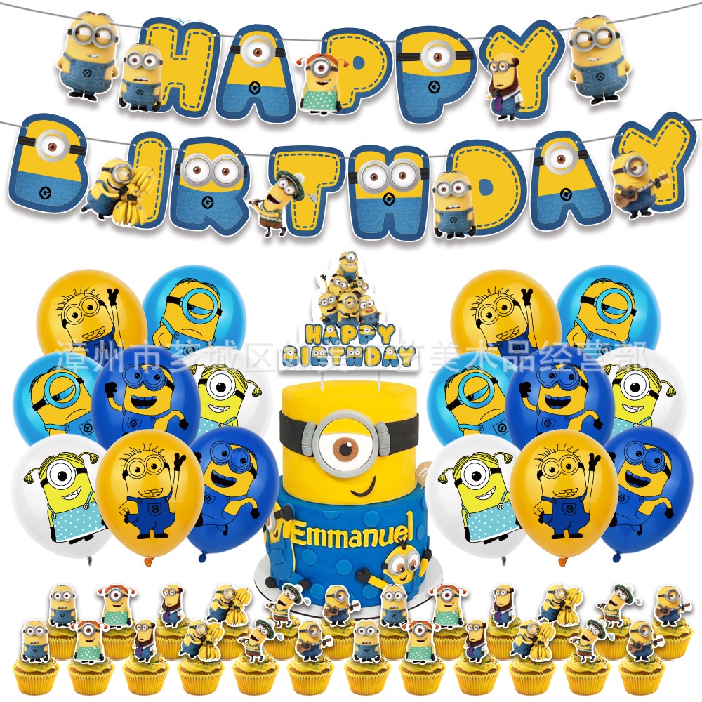 ST2 Despicable Me Minions Chủ Đề Trẻ Em Sinh Nhật Trang Trí Biểu Ngữ Bánh topper Bóng Bộ Cung Cấp TS2
