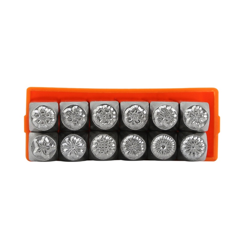 Flgo 12 Miếng Punch Stamp Set 63mm Họa Tiết Hoa Matte Metal Stamping Tool