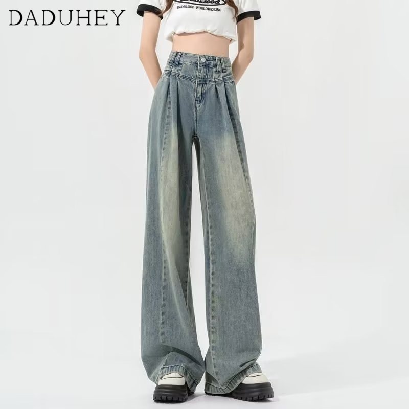Ảnh Quần jean dài DADUHEY ống rộng thoải mái cạp cao vải mỏng giặt thời trang retro kiểu Mỹ cho nữ 2