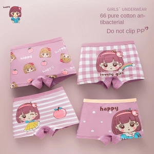 ✨Bộ 4 Quần Lót boxer Bằng cotton Nguyên Chất In Họa Tiết Hoạt Hình Cho Bé Gái 3-14 Tuổi