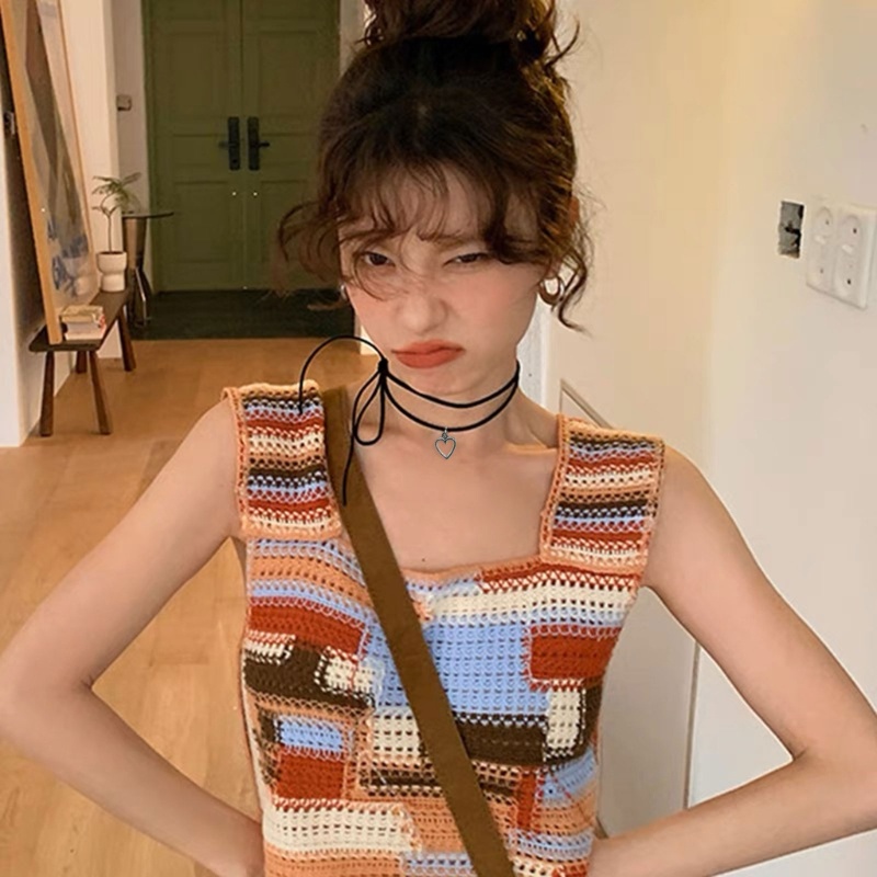 Coo Vòng Cổ choker Dây Thừng Mặt Trái Tim Rỗng Tối Thiểu Phong Cách Bohemia