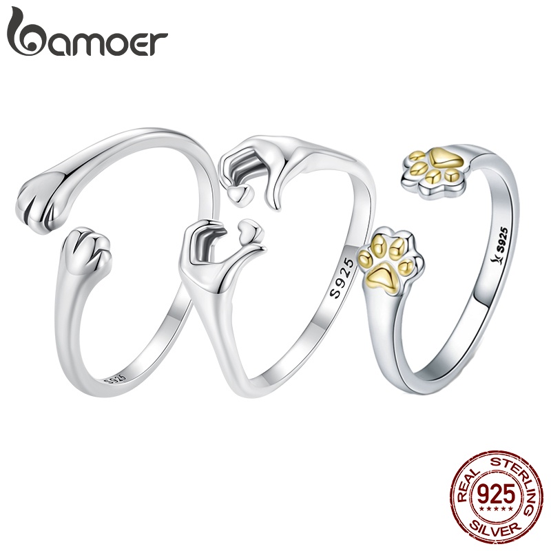 BAMOER Nhẫn Bạc 925 HìNh MèO ThờI Trang Cho Nữ