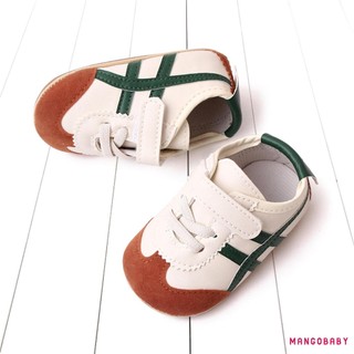 Mg-infant Baby Boys Girls Moccasins Giày thể thao sọc màu tương phản Da PU Đế chống trượt Prewalker Giày tập đi đầu tiên