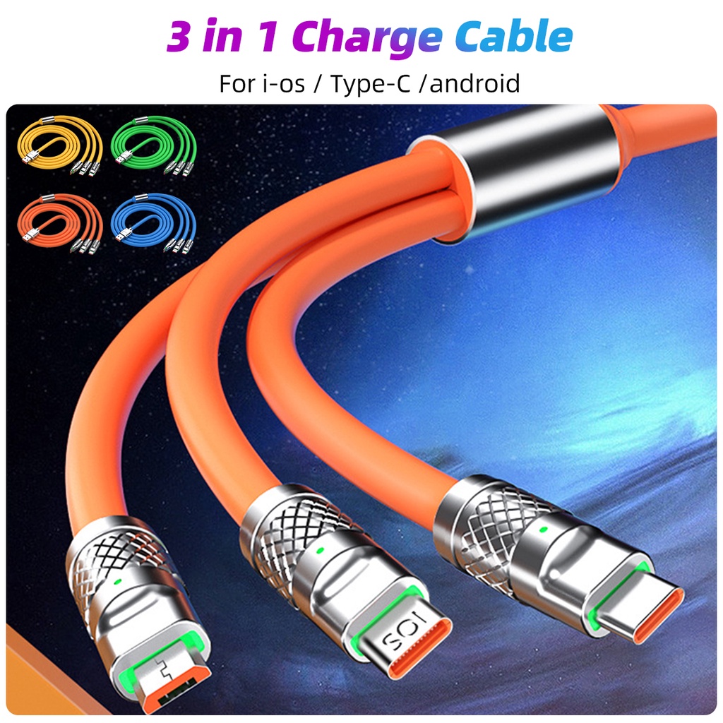 Ảnh Cáp sạc nhanh FONKEN chất liệu silicone và hợp kim kẽm 3 trong 1 120W 6A cổng type C 3