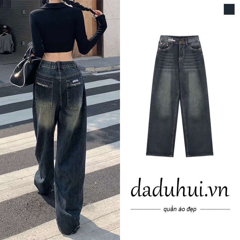 Daduhui New American Street Retro WOMEN'S Jeans High Waist Loose Wide Leg Pants plus Size Trousers