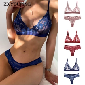 Set Áo Ngực & Quần Lót Ren Không Gọng Có Mút Đệm Ngực Dành Cho Nữ