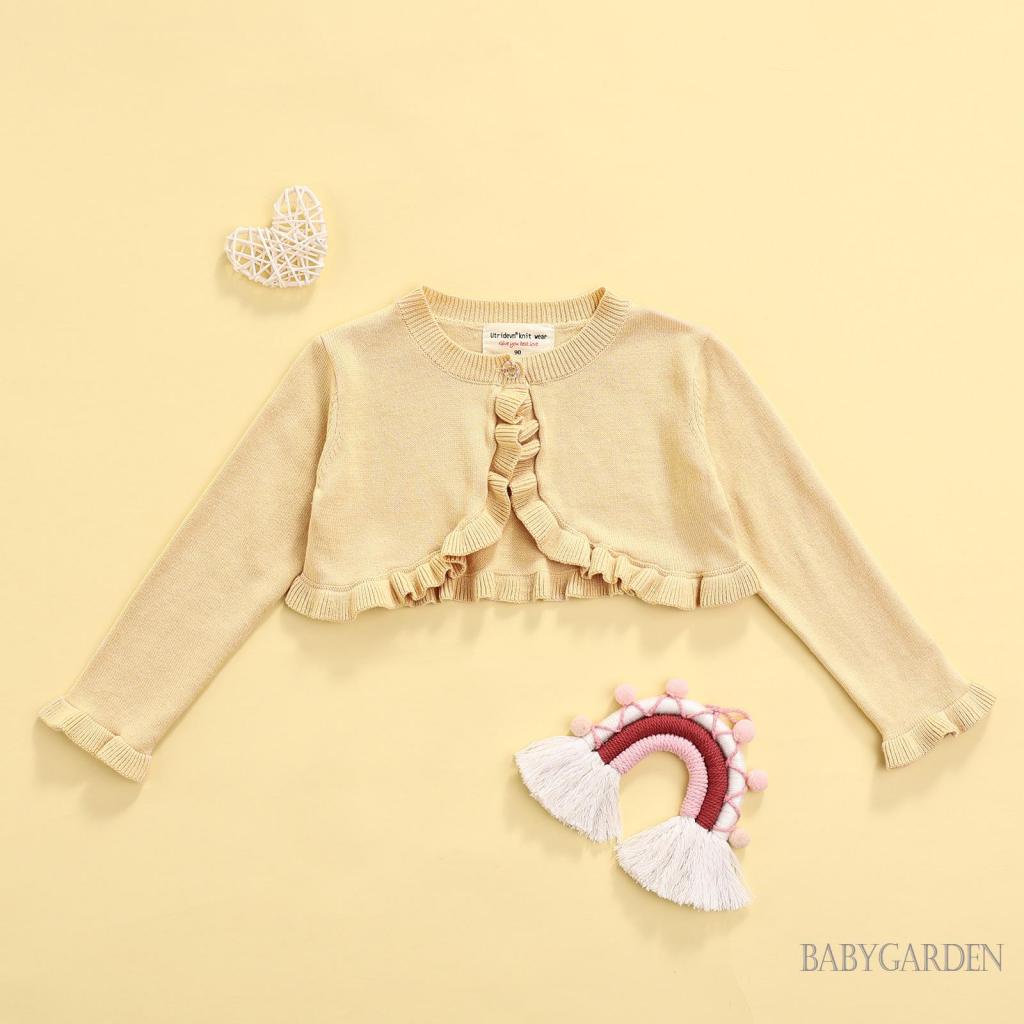 Áo Cardigan Dệt Kim Tay Dài Cổ Tròn Màu Trơn Cài Khuy Đơn Giản Cho Bé Gái 1-6 Tuổi