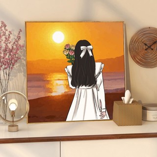 MOZI✨người yêu 40*40cm tranh tô màu theo số tranh sơn dầu số hoá tranh số hóa theo yêu cầu tranh tô màu theo số theo yêu cầu tranh số hóa sơn acrylic Tranh Sơn Dầu Trang Trí Hình Cặp Đôi (Tự Sơn)