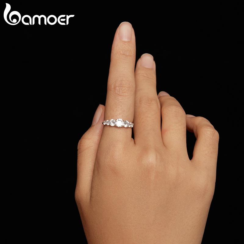 Nhẫn Đeo Tay Bamoer 100% Kim Cương Giả Lấp Lánh 925 Sliver 0.5ct / 0.3ct / 0.1ct MSR037-6