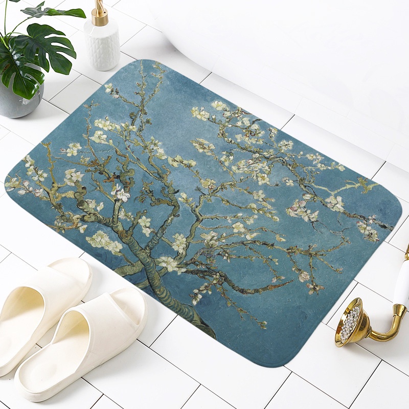 Thảm lót cửa chùi chân Chống Trượt In Hình Tranh Sơn Dầu Van Gogh Kích Thước 60x40cm