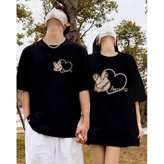 Áo Thun 100% Cotton Tay Ngắn Dáng Rộng In Họa Tiết Hoạt Hình Phong Cách Hàn Quốc Dành Cho Cặp Đôi