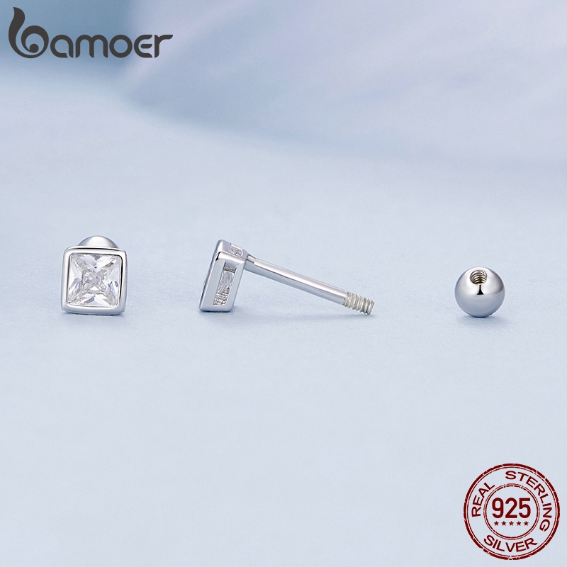 Bamoer Bông Tai bạc 925 Đính Đá Thời Trang Nữ Tính
